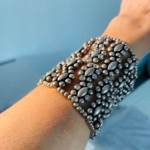 Silver-tone stretch cuff bracelet